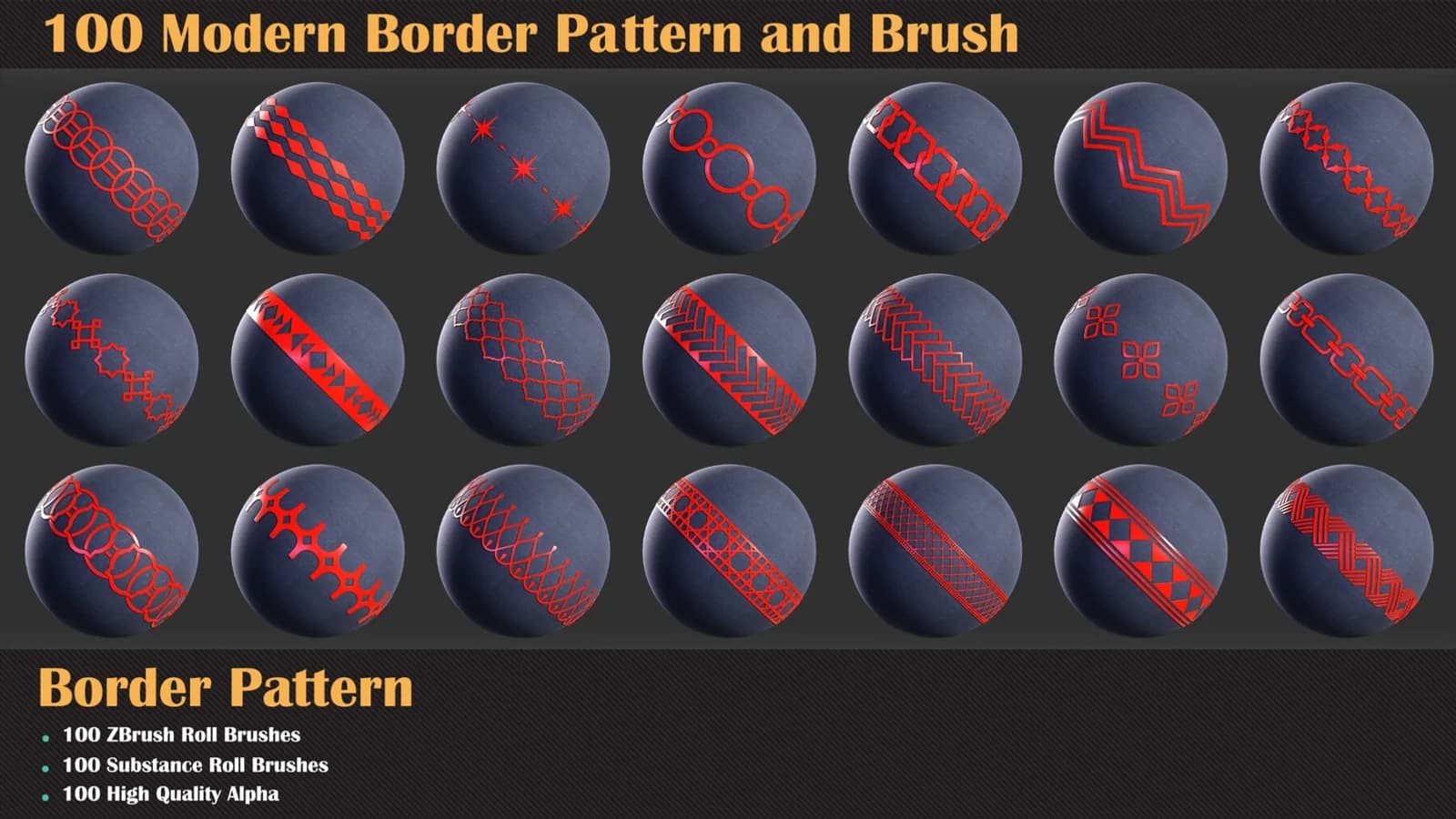 100 Modern Border Pattern - Substance and ZBrush Roll Brush — preview 3