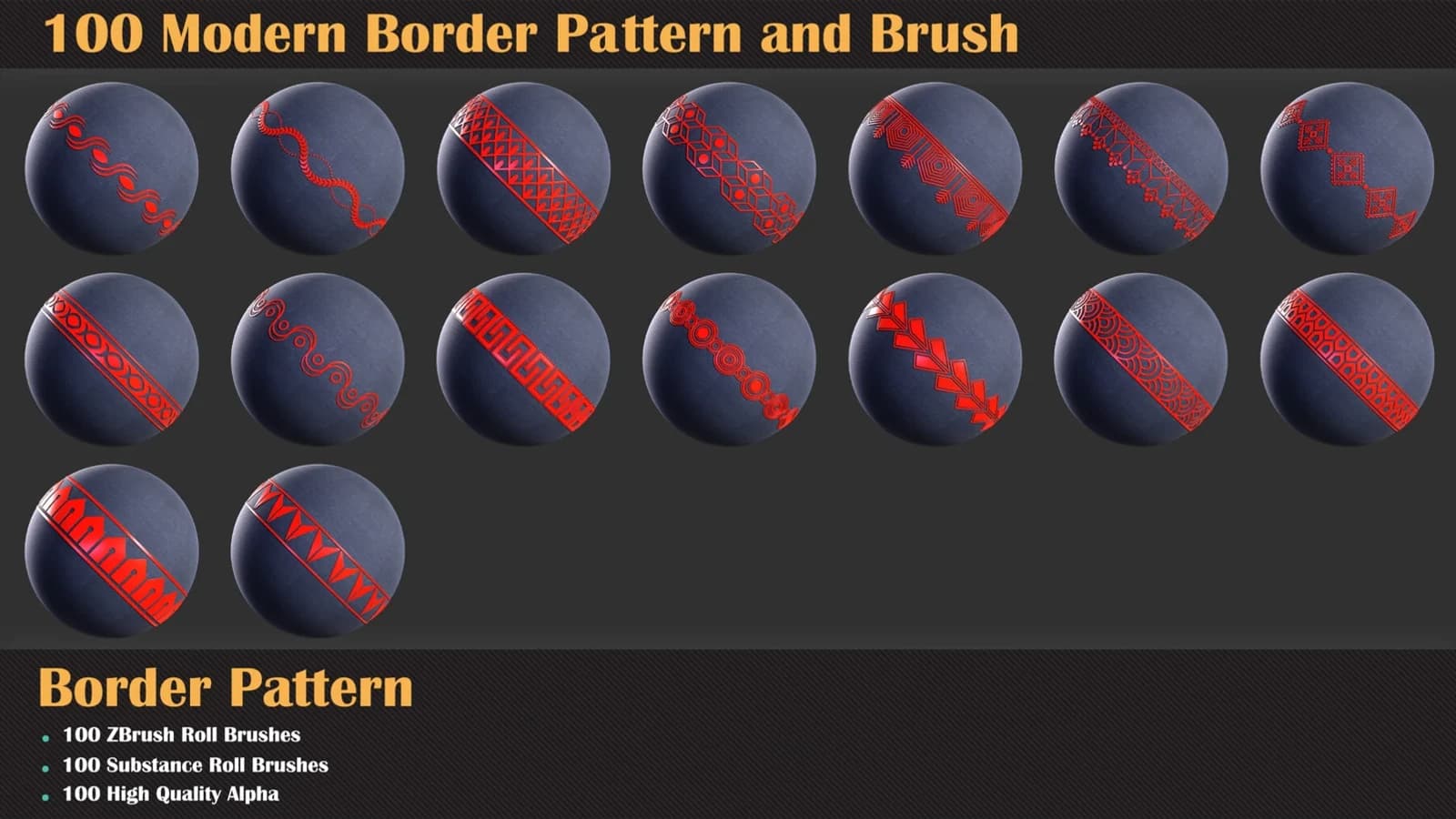100 Modern Border Pattern - Substance and ZBrush Roll Brush — preview 7