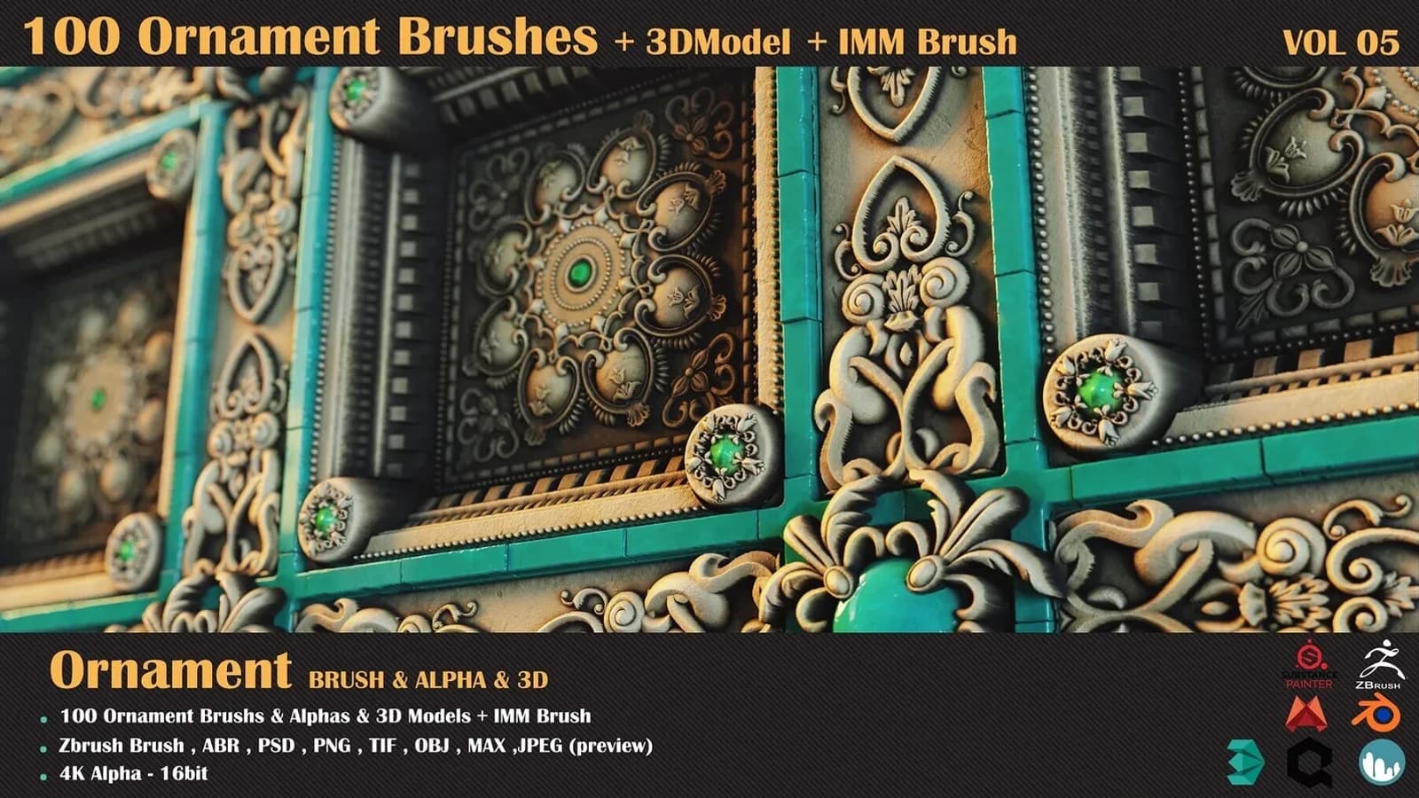 100 Ornament Brushes + 3DModel + IMM Brush — VOL 07
