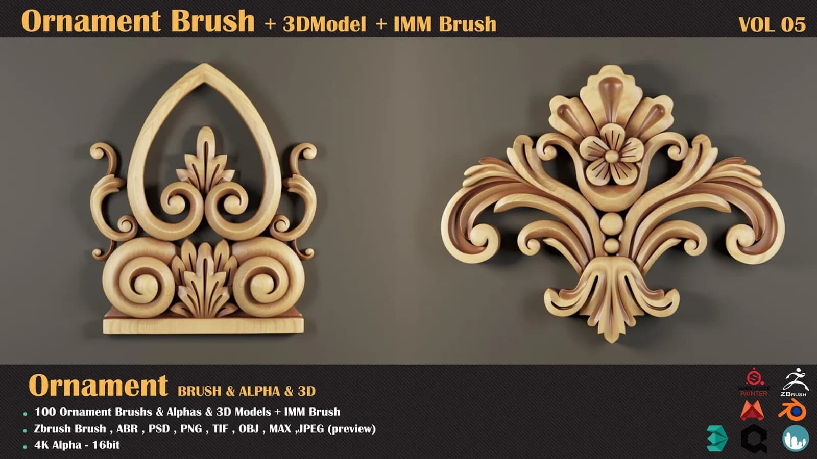 100 Ornament Brushes + 3DModel + IMM Brush — VOL 07 — preview 3