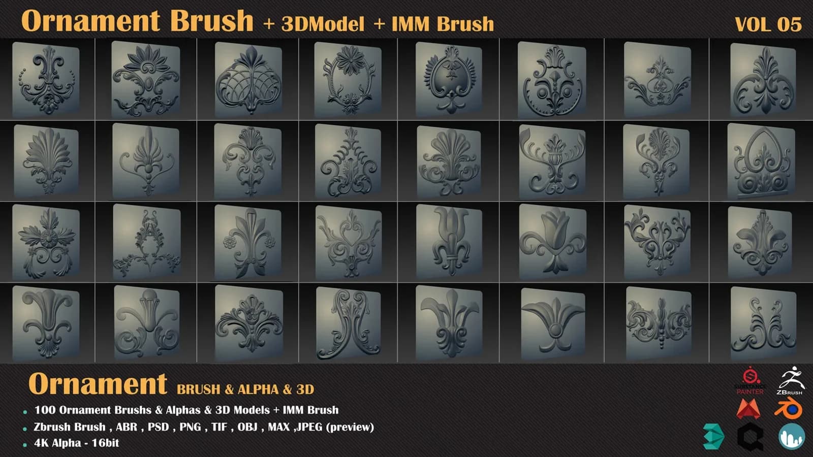 100 Ornament Brushes + 3DModel + IMM Brush — VOL 07 — preview 5