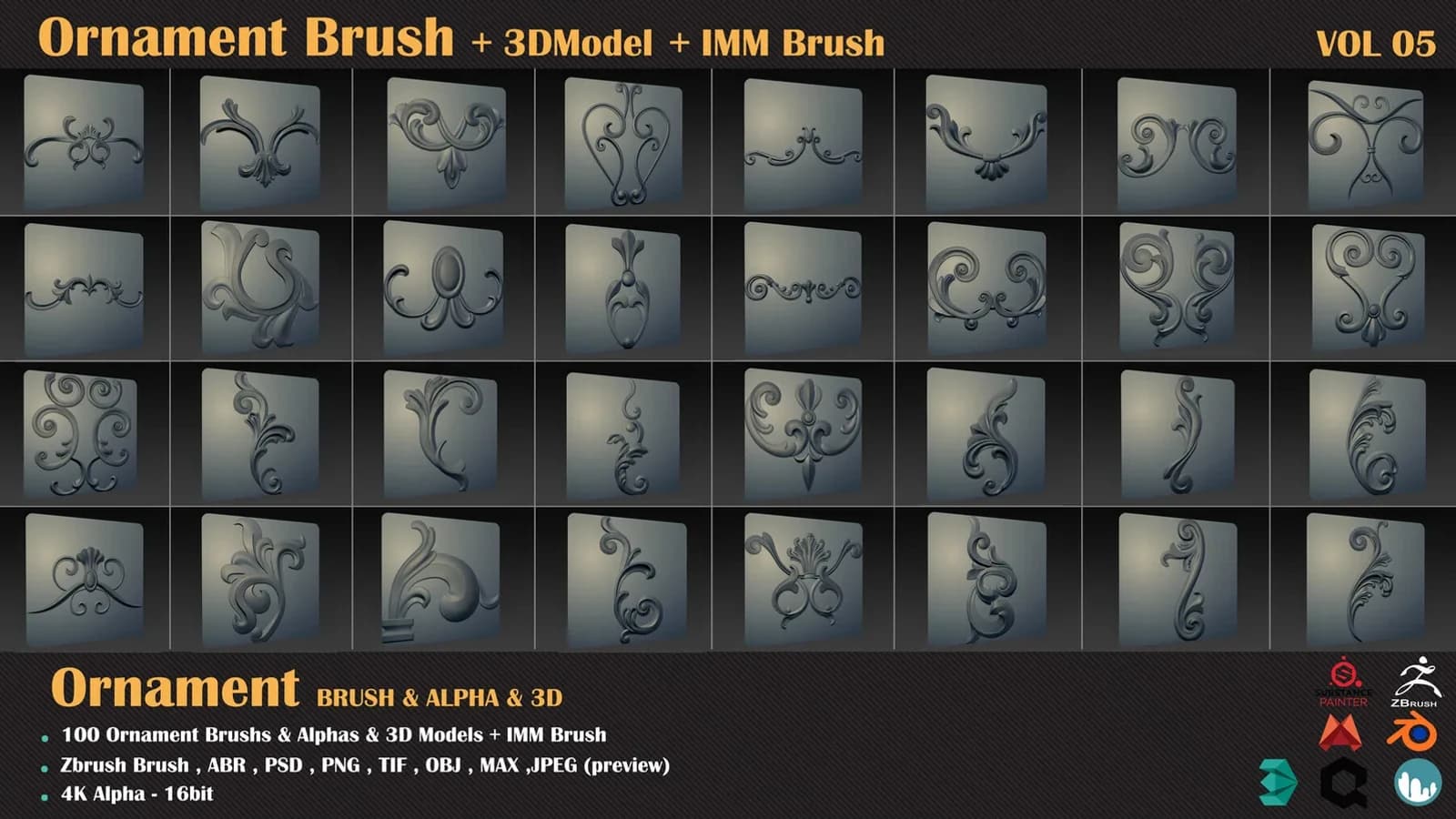 100 Ornament Brushes + 3DModel + IMM Brush — VOL 07 — preview 7