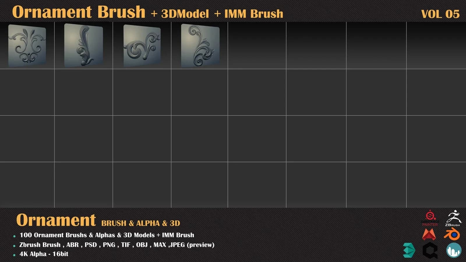 100 Ornament Brushes + 3DModel + IMM Brush — VOL 07 — preview 8
