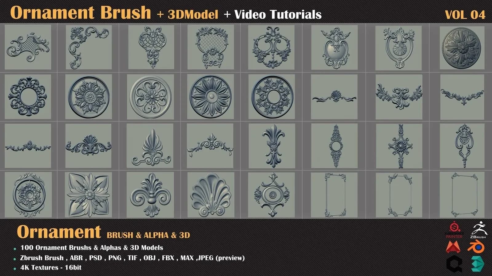 100 Ornament Brushes and 3D Models + 3 Video Tutorials — VOL 06 — preview 4