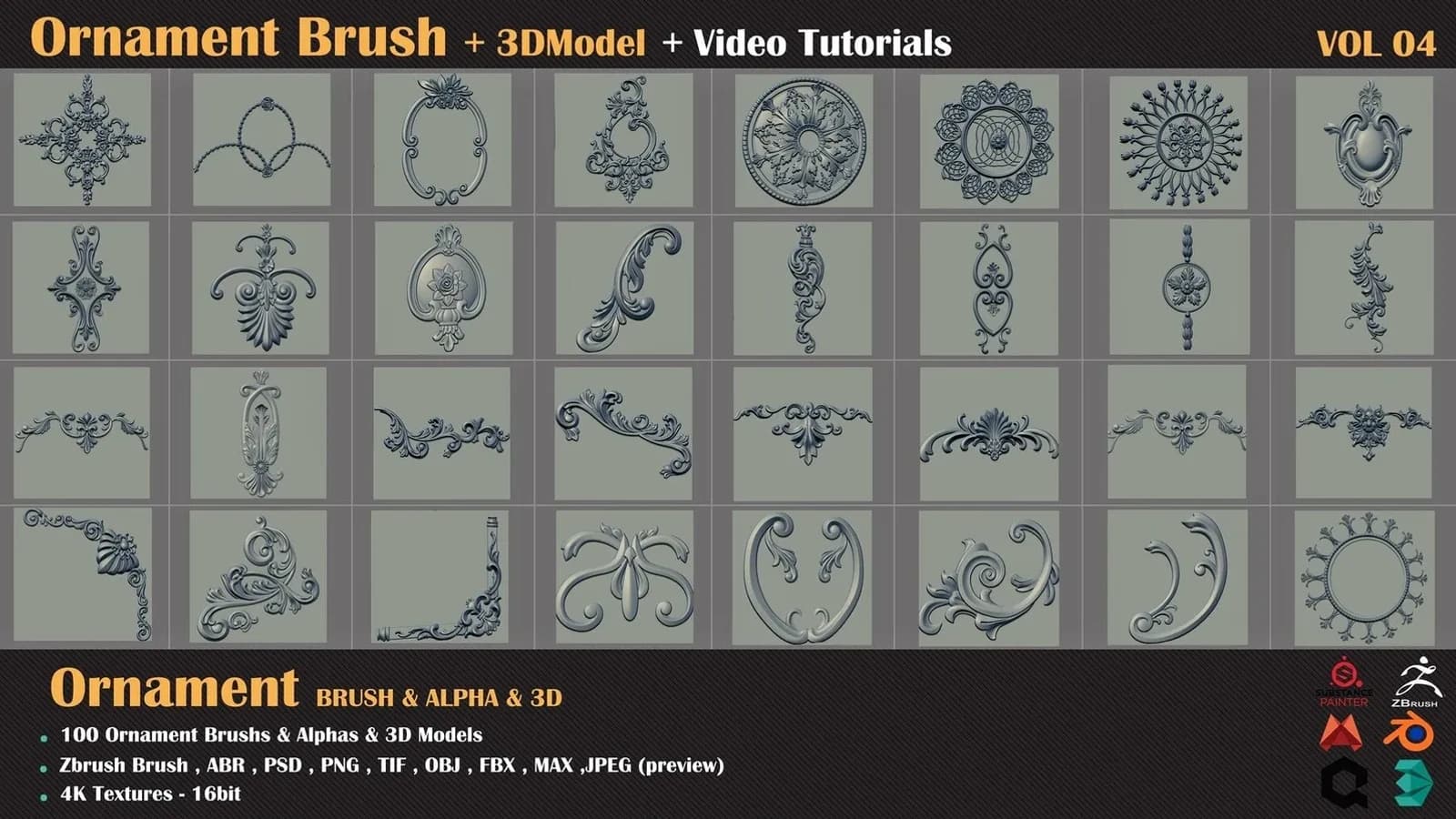 100 Ornament Brushes and 3D Models + 3 Video Tutorials — VOL 06 — preview 5