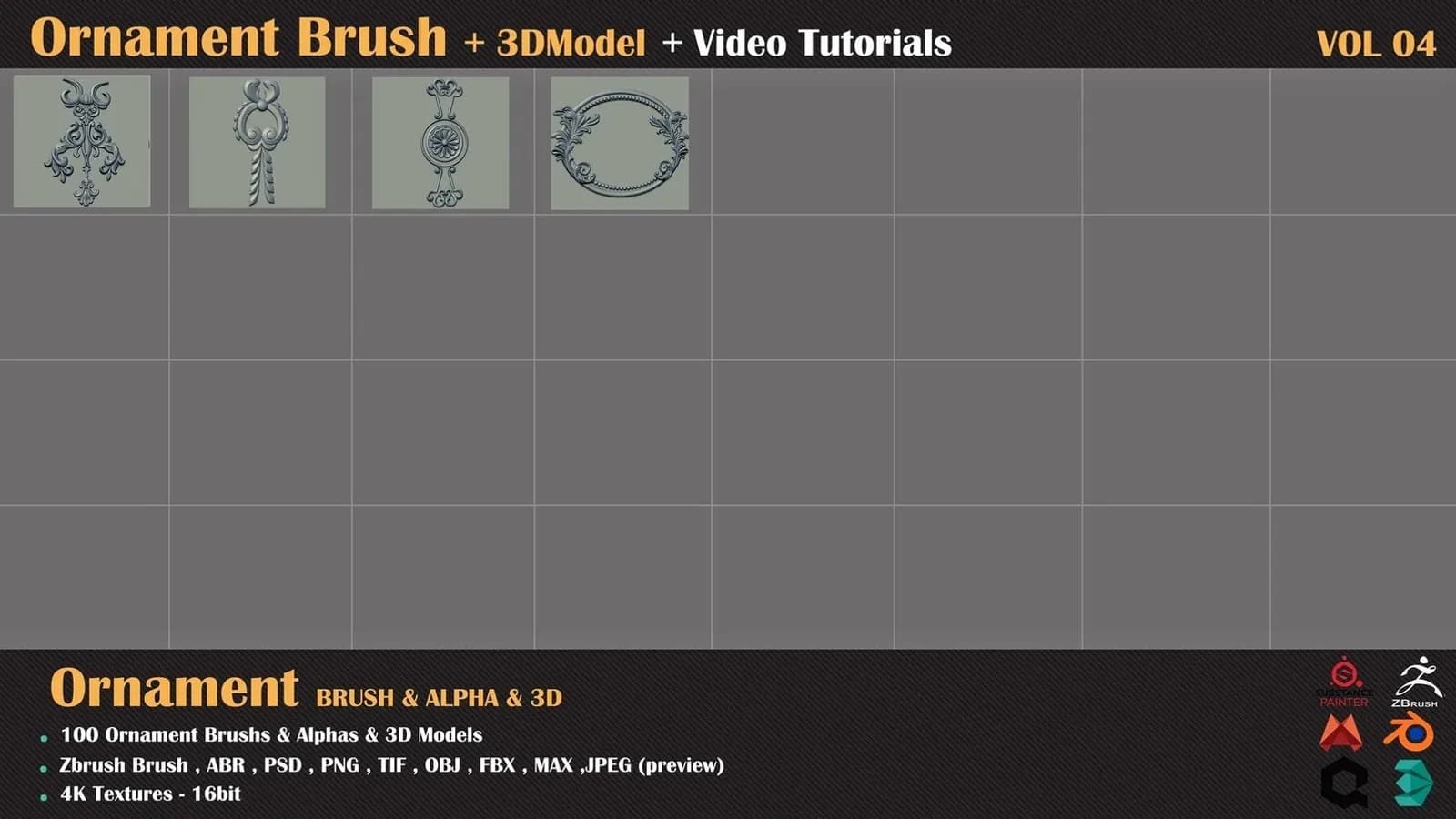 100 Ornament Brushes and 3D Models + 3 Video Tutorials — VOL 06 — preview 6
