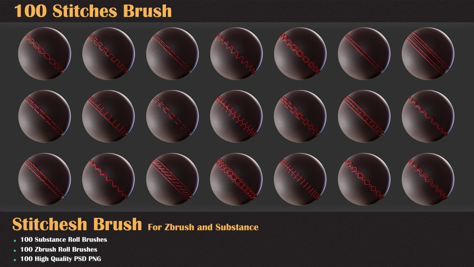 100 Stitches Brush - Substance and ZBrush — preview 3
