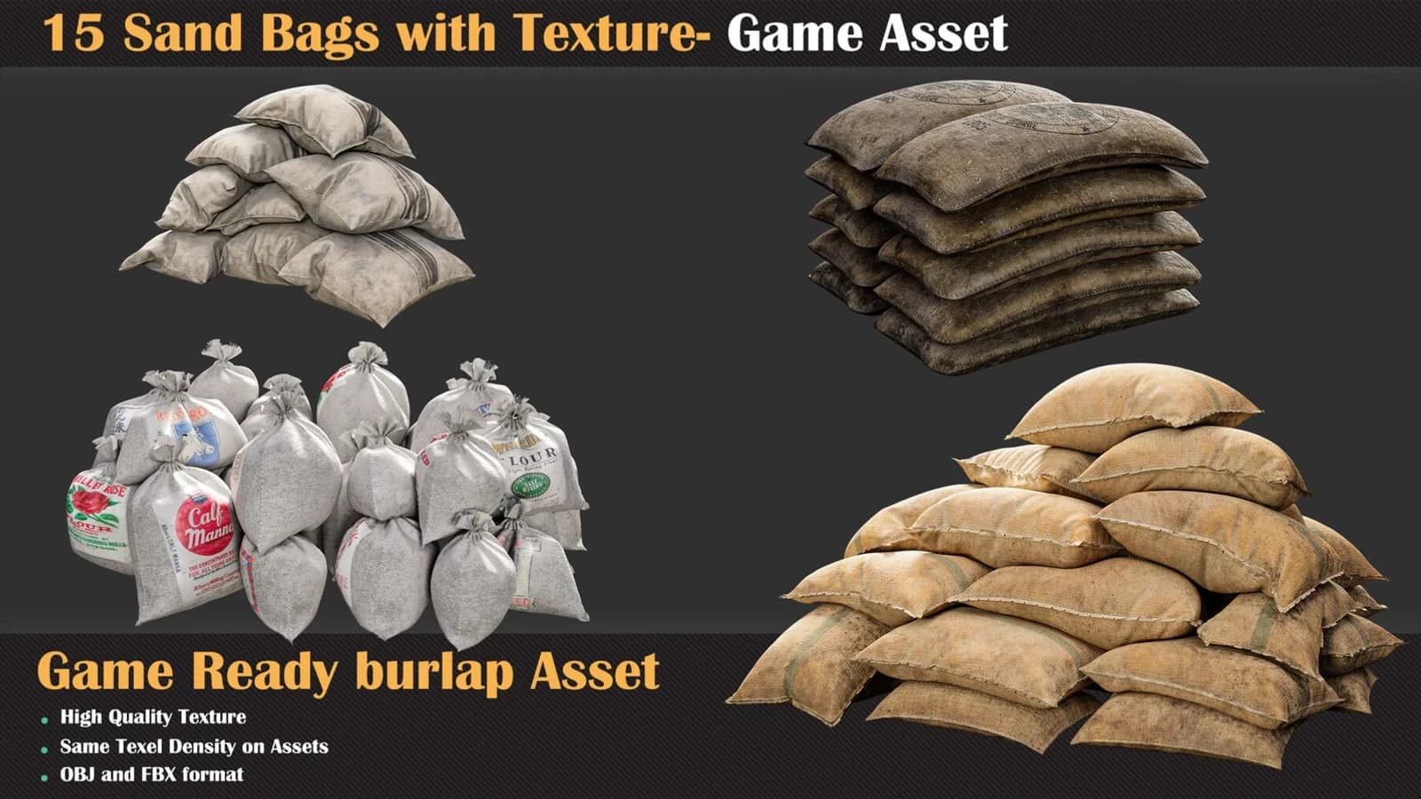 15 Sand Bags with Texture - Game Asset — preview 4