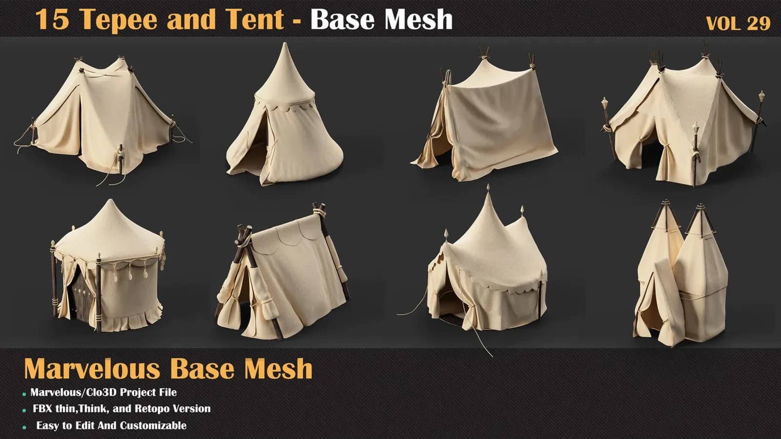 15 Tepee and Tent Base Mesh — VOL 29 — preview 4