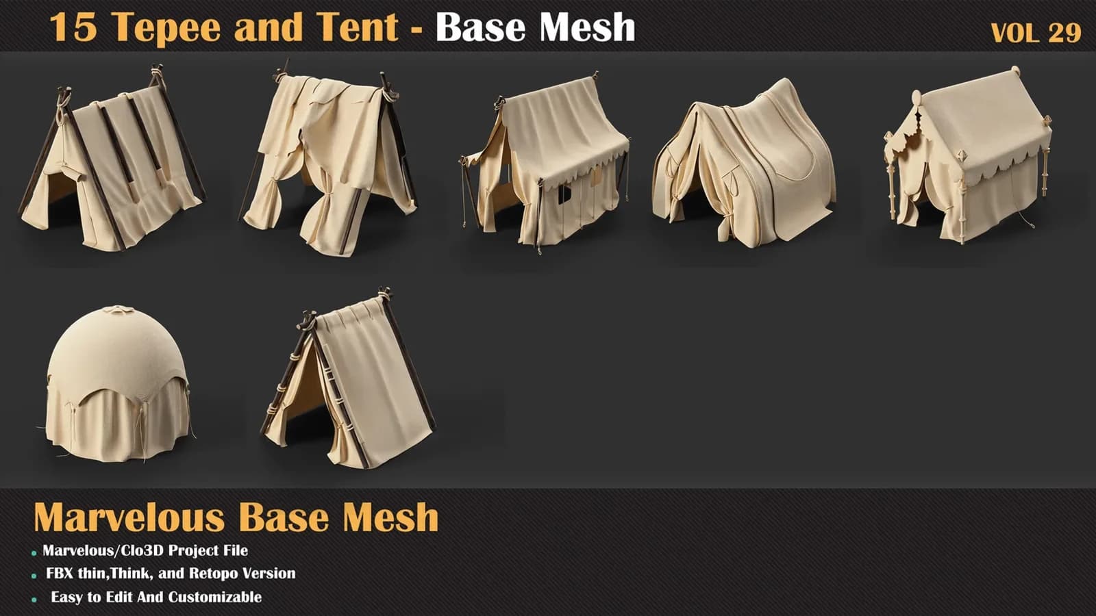 15 Tepee and Tent Base Mesh — VOL 29 — preview 5