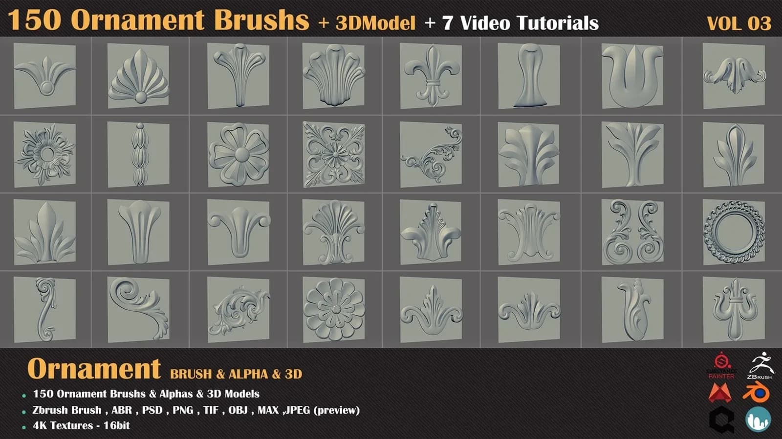 150 Ornament Brush and 3D Models + 7 Video Tutorials — VOL 05 — preview 5