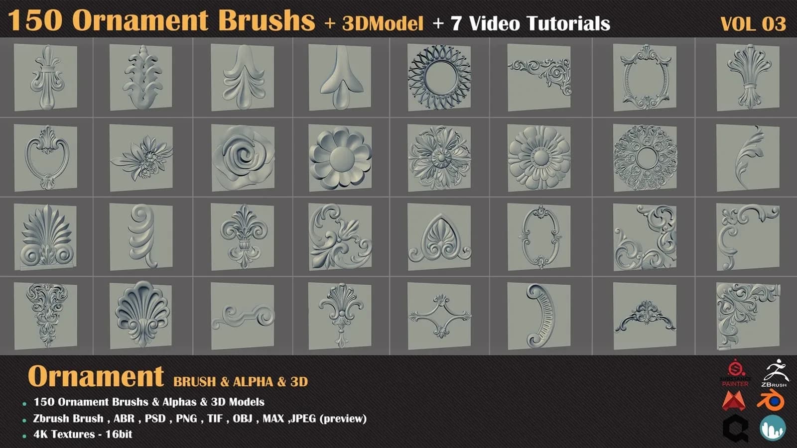 150 Ornament Brush and 3D Models + 7 Video Tutorials — VOL 05 — preview 6