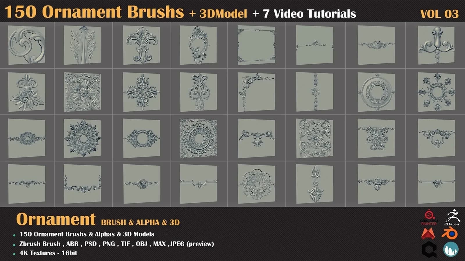 150 Ornament Brush and 3D Models + 7 Video Tutorials — VOL 05 — preview 7