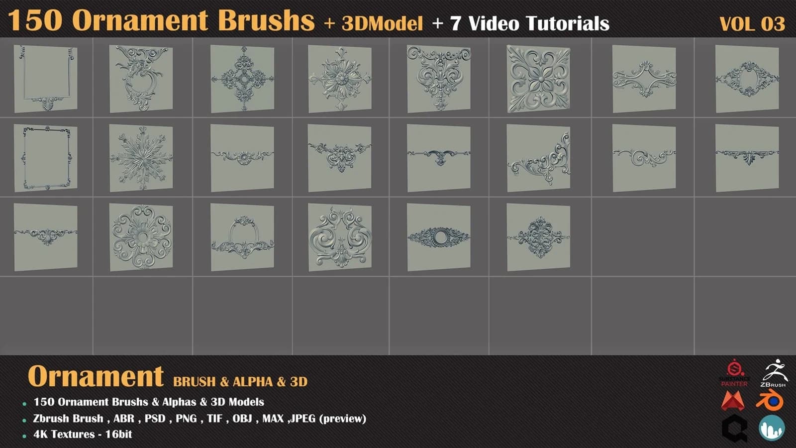 150 Ornament Brush and 3D Models + 7 Video Tutorials — VOL 05 — preview 8