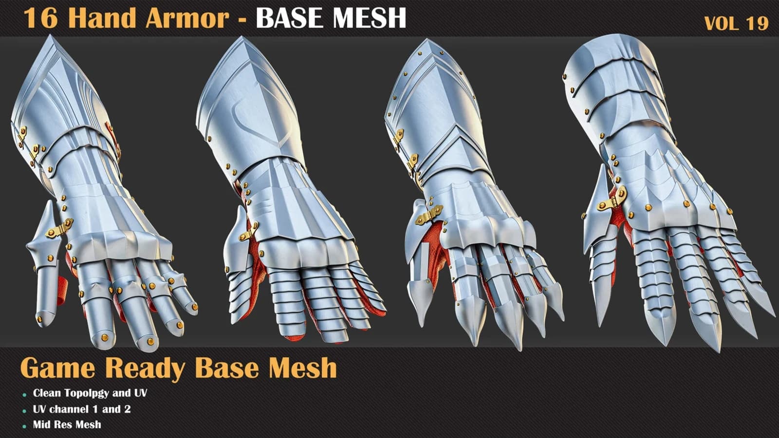 16 Hand Armor Base Mesh — VOL 19 — preview 3