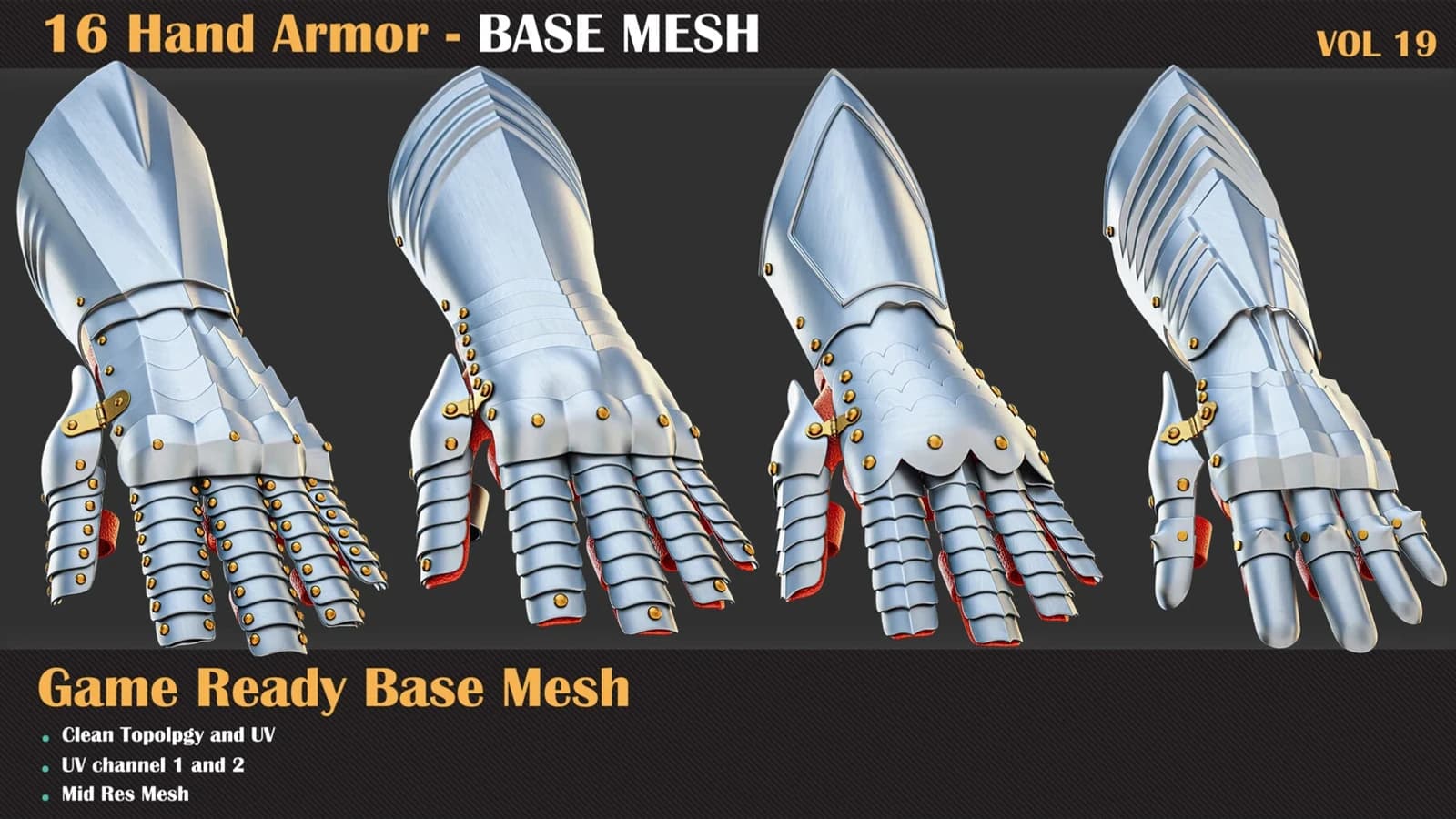 16 Hand Armor Base Mesh — VOL 19 — preview 4