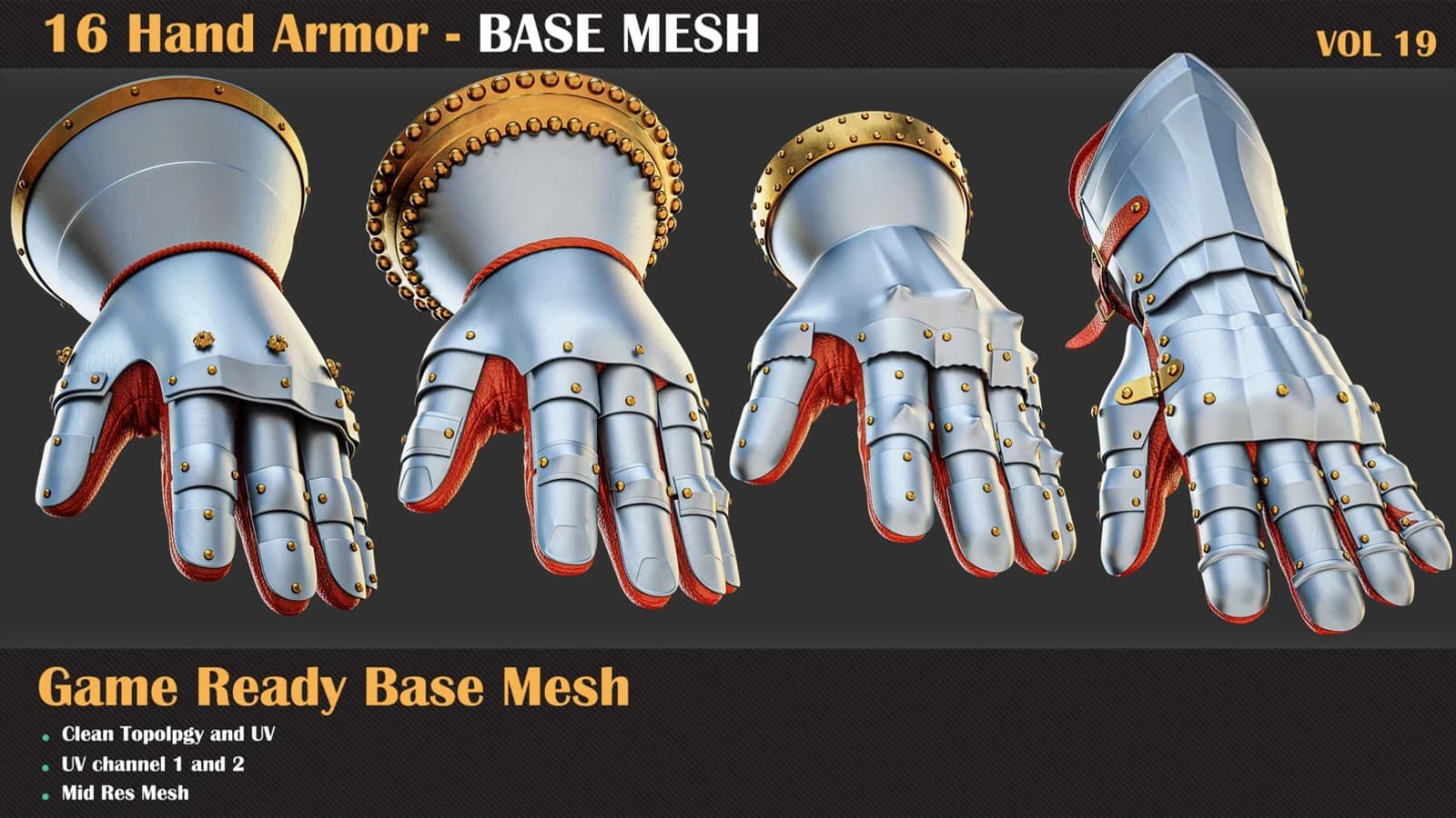 16 Hand Armor Base Mesh — VOL 19 — preview 5