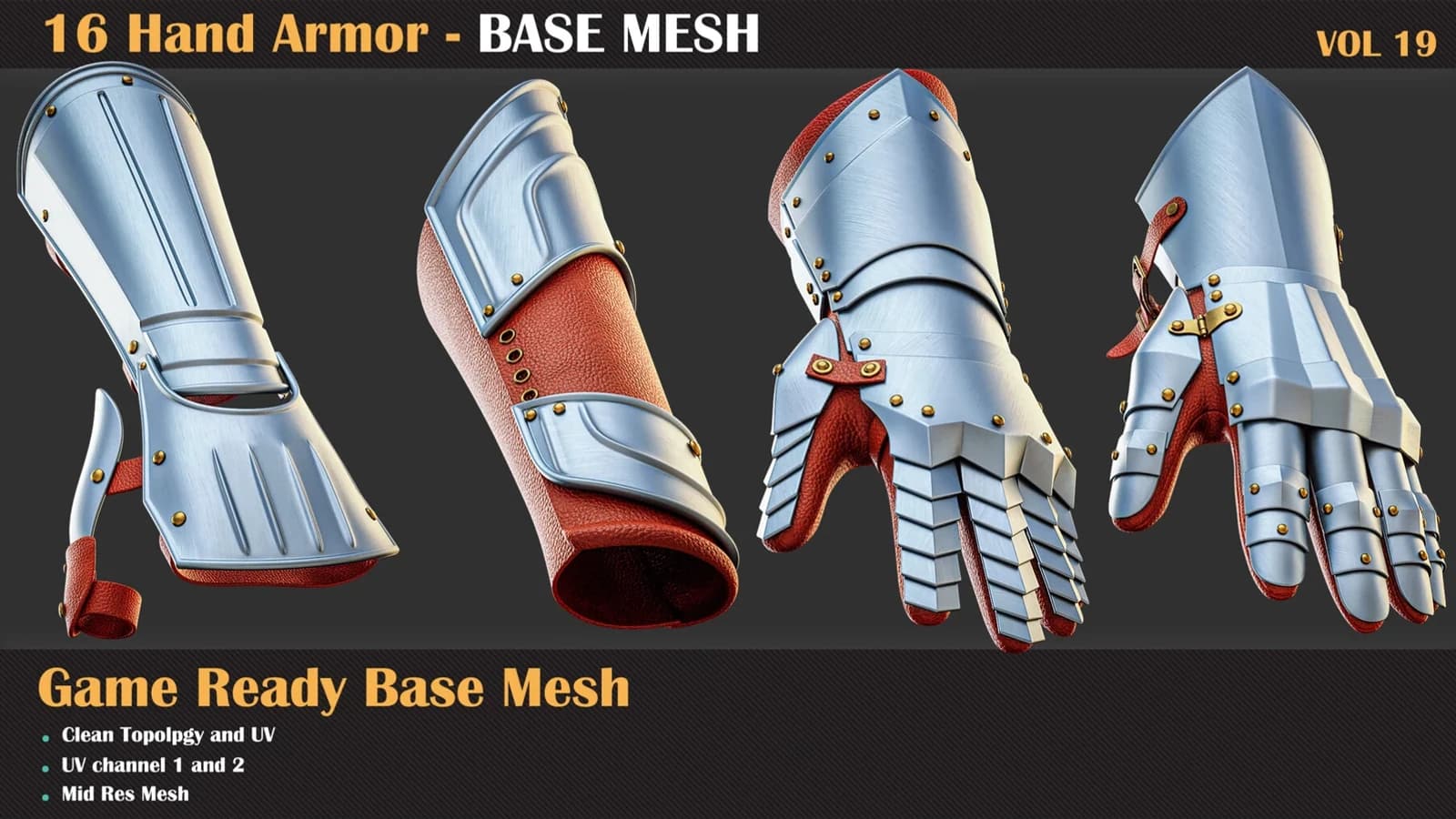 16 Hand Armor Base Mesh — VOL 19 — preview 6