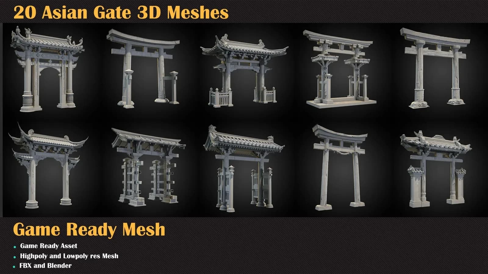 20 Asian Gate 3D Meshes — VOL 39 — preview 4