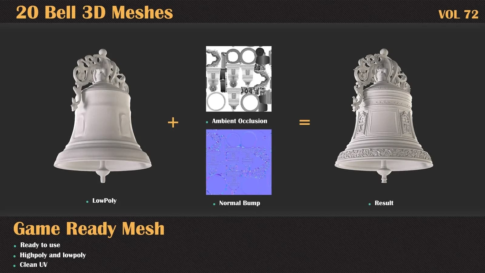 20 Bell 3D Meshes — VOL 72 — preview 3