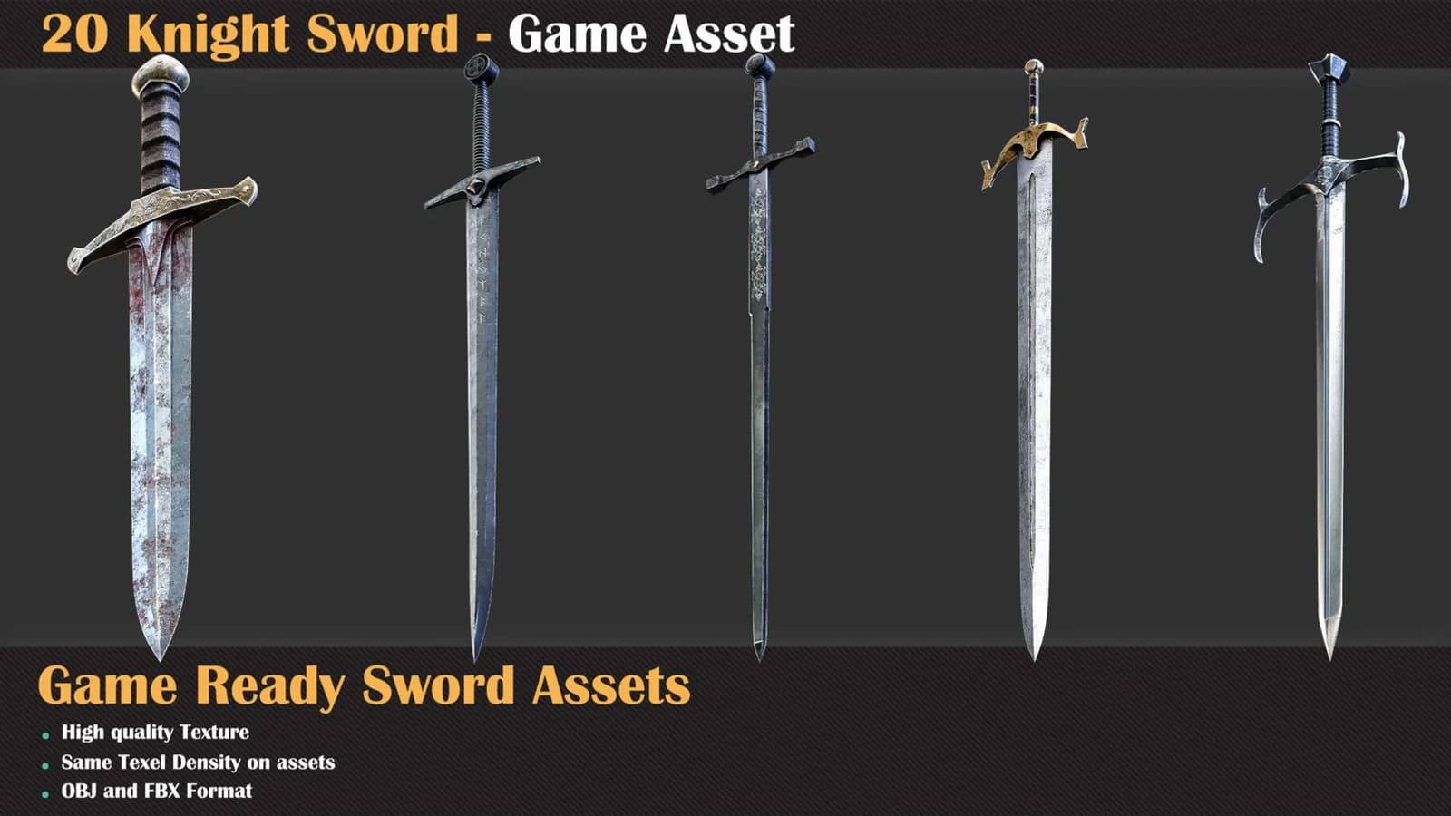 20 Knight Sword with Texture - Game Asset — preview 4