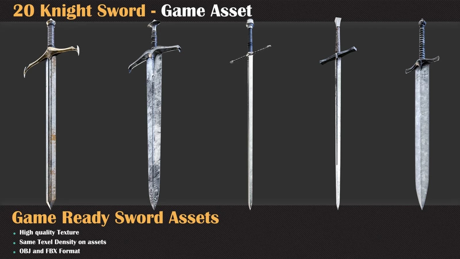 20 Knight Sword with Texture - Game Asset — preview 5