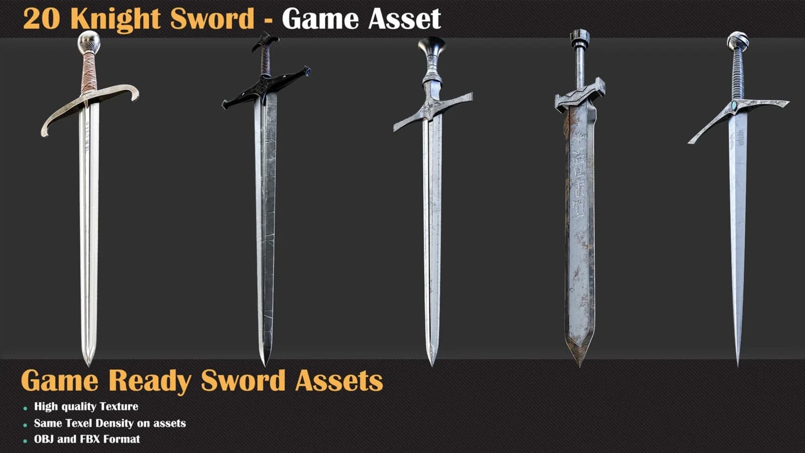 20 Knight Sword with Texture - Game Asset — preview 6