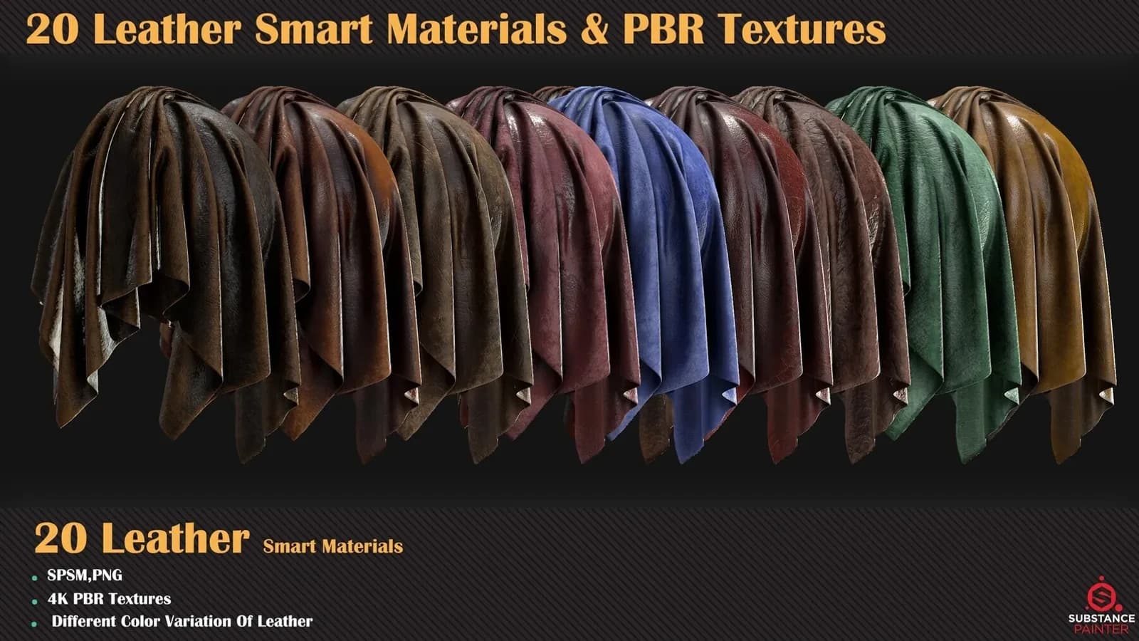 20 Leather Smart Materials + PBR Textures — VOL 04 — preview 2