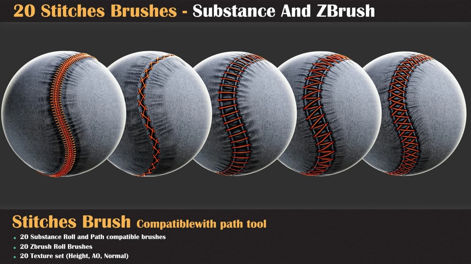 20 Stitches Brushes - Substance And ZBrush — preview 4