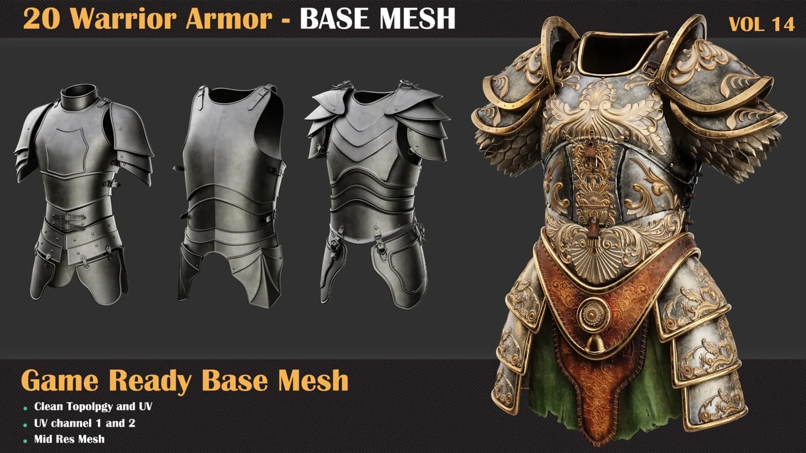 20 Warrior Armor Base Mesh — VOL 14 — preview 2