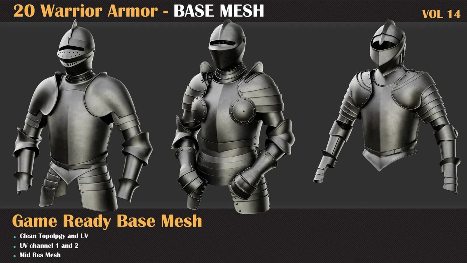 20 Warrior Armor Base Mesh — VOL 14 — preview 4