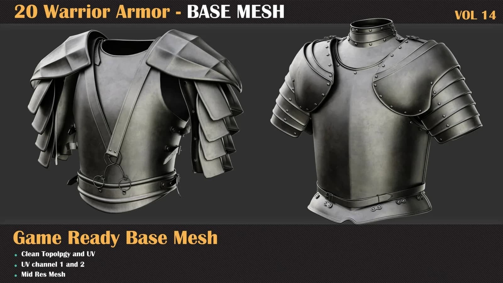20 Warrior Armor Base Mesh — VOL 14 — preview 5