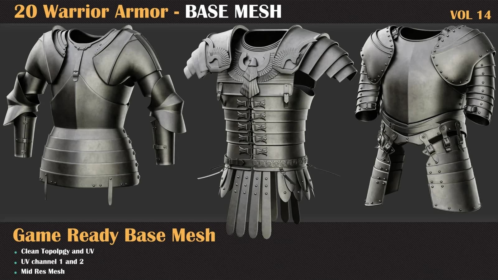 20 Warrior Armor Base Mesh — VOL 14 — preview 6