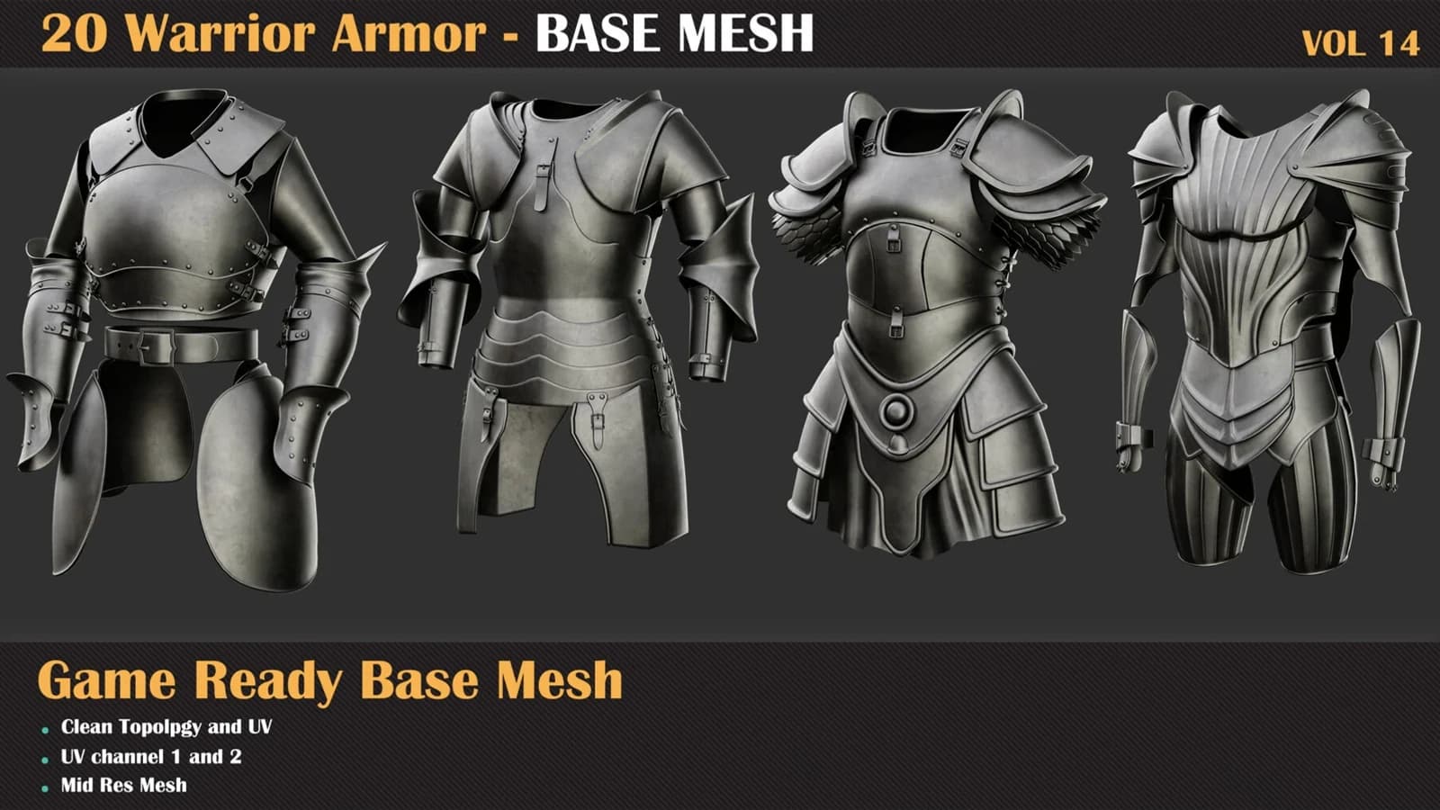 20 Warrior Armor Base Mesh — VOL 14 — preview 8