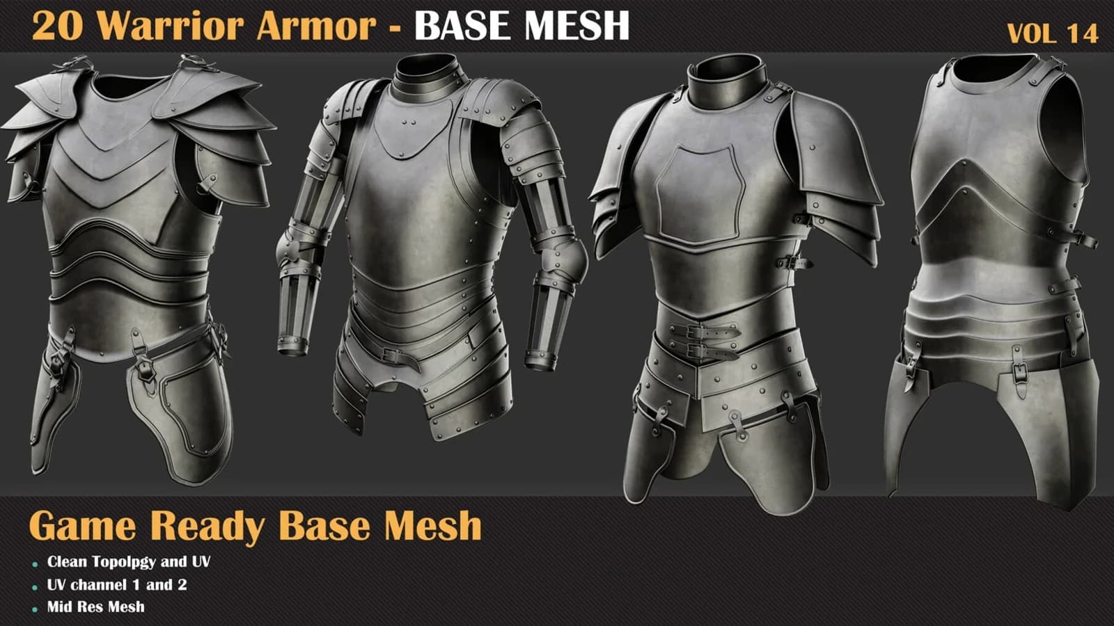 20 Warrior Armor Base Mesh — VOL 14 — preview 9