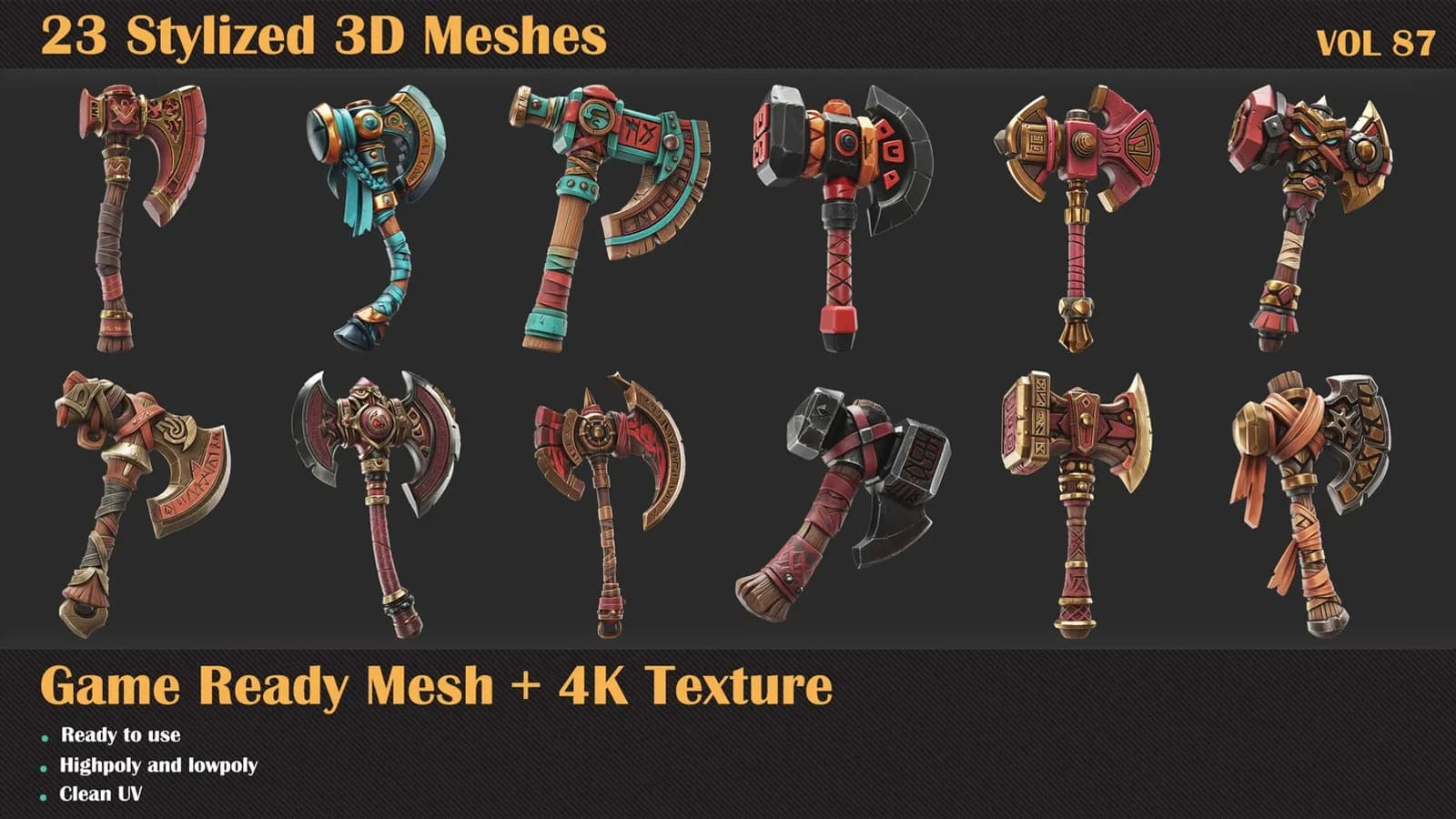 23 Stylized Axe 3D Meshes — VOL 87 — preview 2