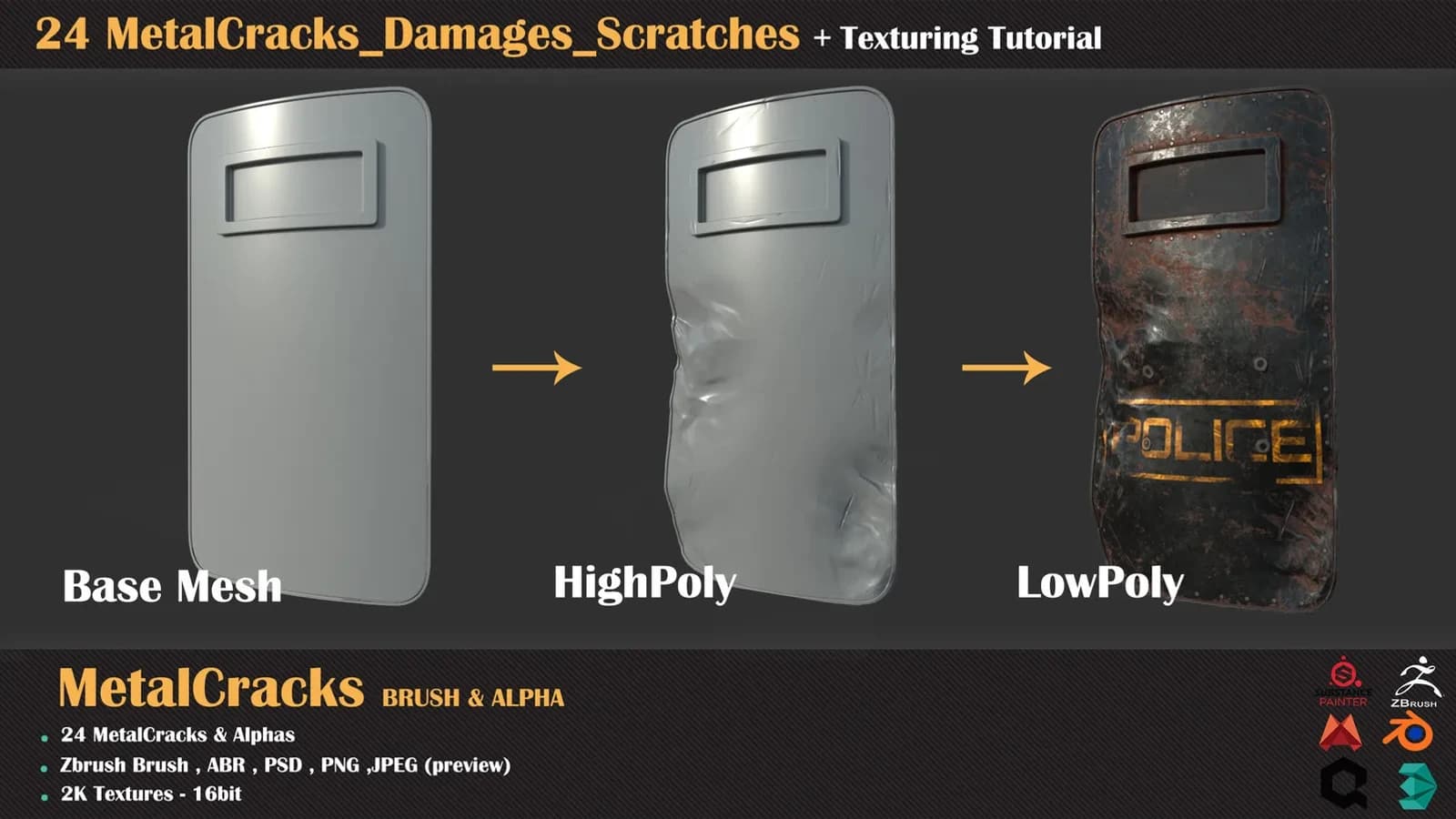 24 Metal Cracks, Damages & Scratches + Texturing Tutorial