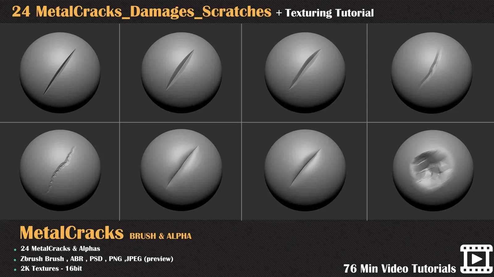 24 Metal Cracks, Damages & Scratches + Texturing Tutorial — preview 2