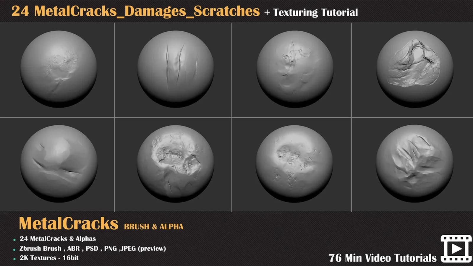 24 Metal Cracks, Damages & Scratches + Texturing Tutorial — preview 3