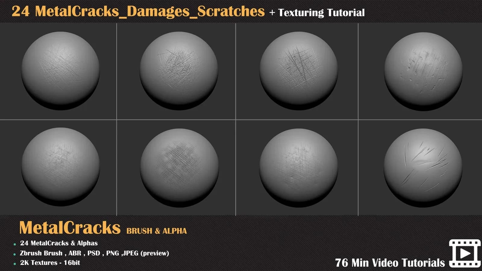 24 Metal Cracks, Damages & Scratches + Texturing Tutorial — preview 4