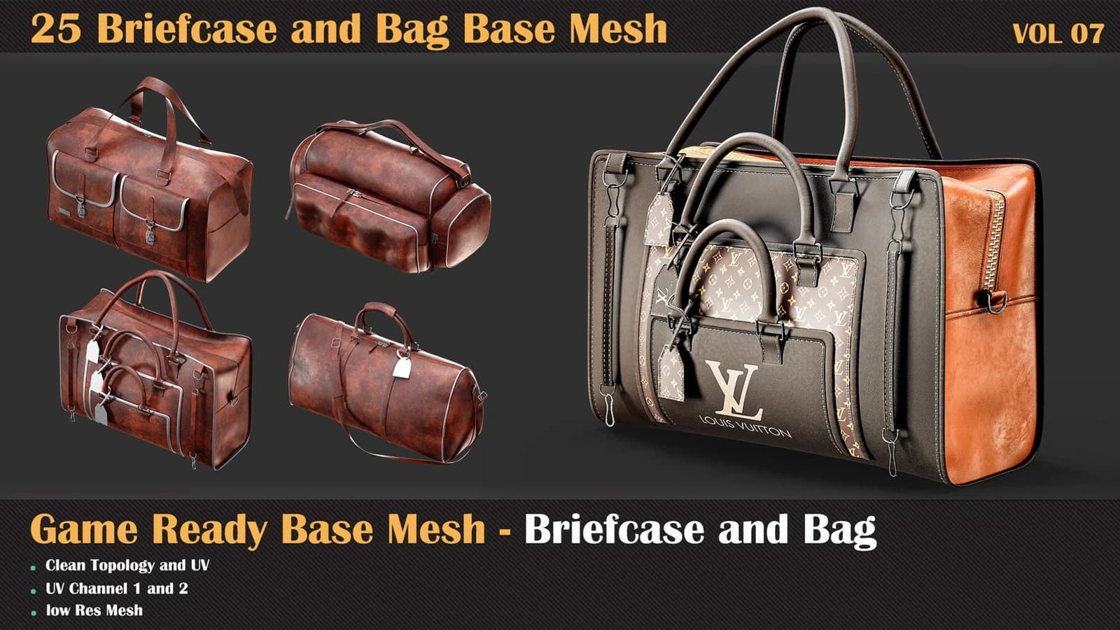 25 Briefcase and Bag Base Mesh — VOL 08 ( Game Ready )