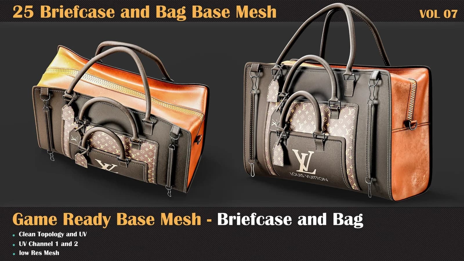 25 Briefcase and Bag Base Mesh — VOL 08 ( Game Ready ) — preview 3