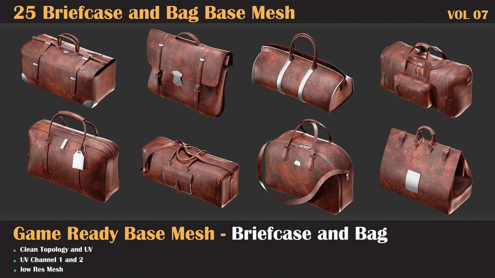 25 Briefcase and Bag Base Mesh — VOL 08 ( Game Ready ) — preview 5