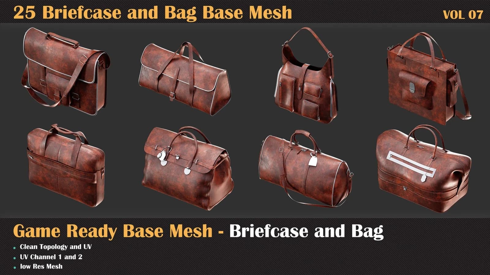25 Briefcase and Bag Base Mesh — VOL 08 ( Game Ready ) — preview 6