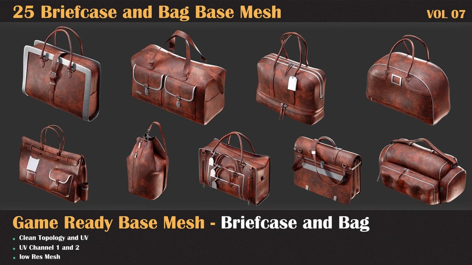 25 Briefcase and Bag Base Mesh — VOL 08 ( Game Ready ) — preview 7