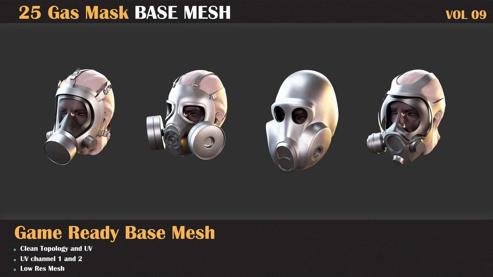 25 Gas Mask Base Mesh — VOL 09 ( Game Ready ) — preview 7