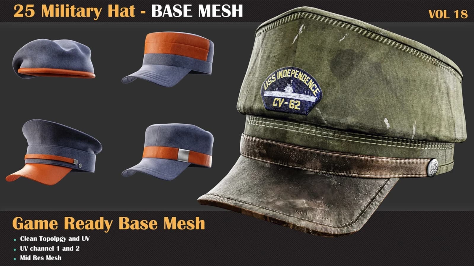 25 Military Hat Base Mesh — VOL 18