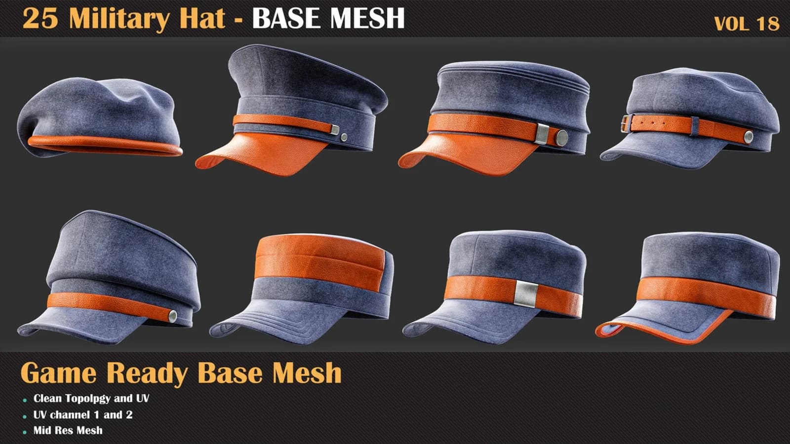 25 Military Hat Base Mesh — VOL 18 — preview 3