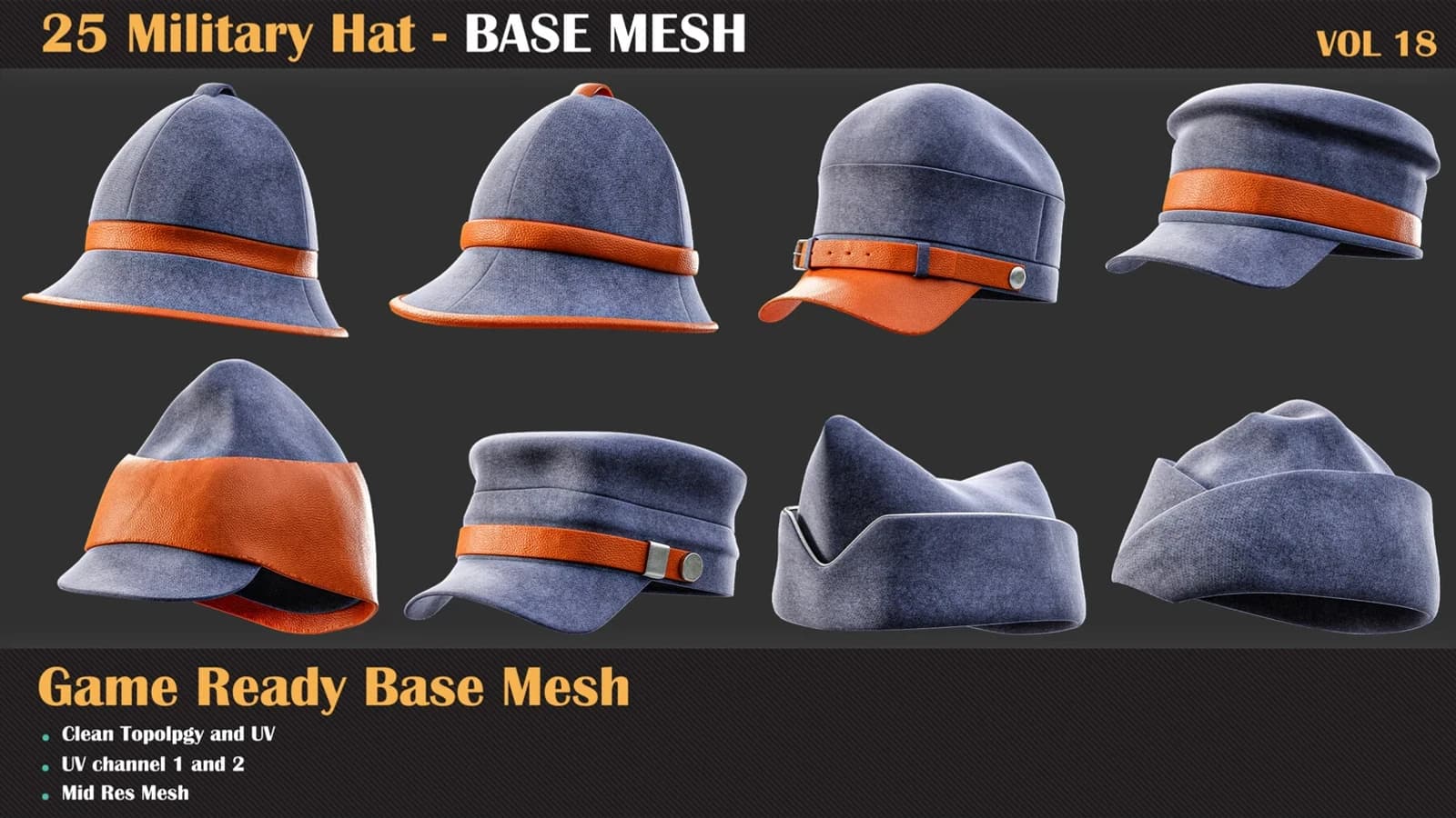 25 Military Hat Base Mesh — VOL 18 — preview 4