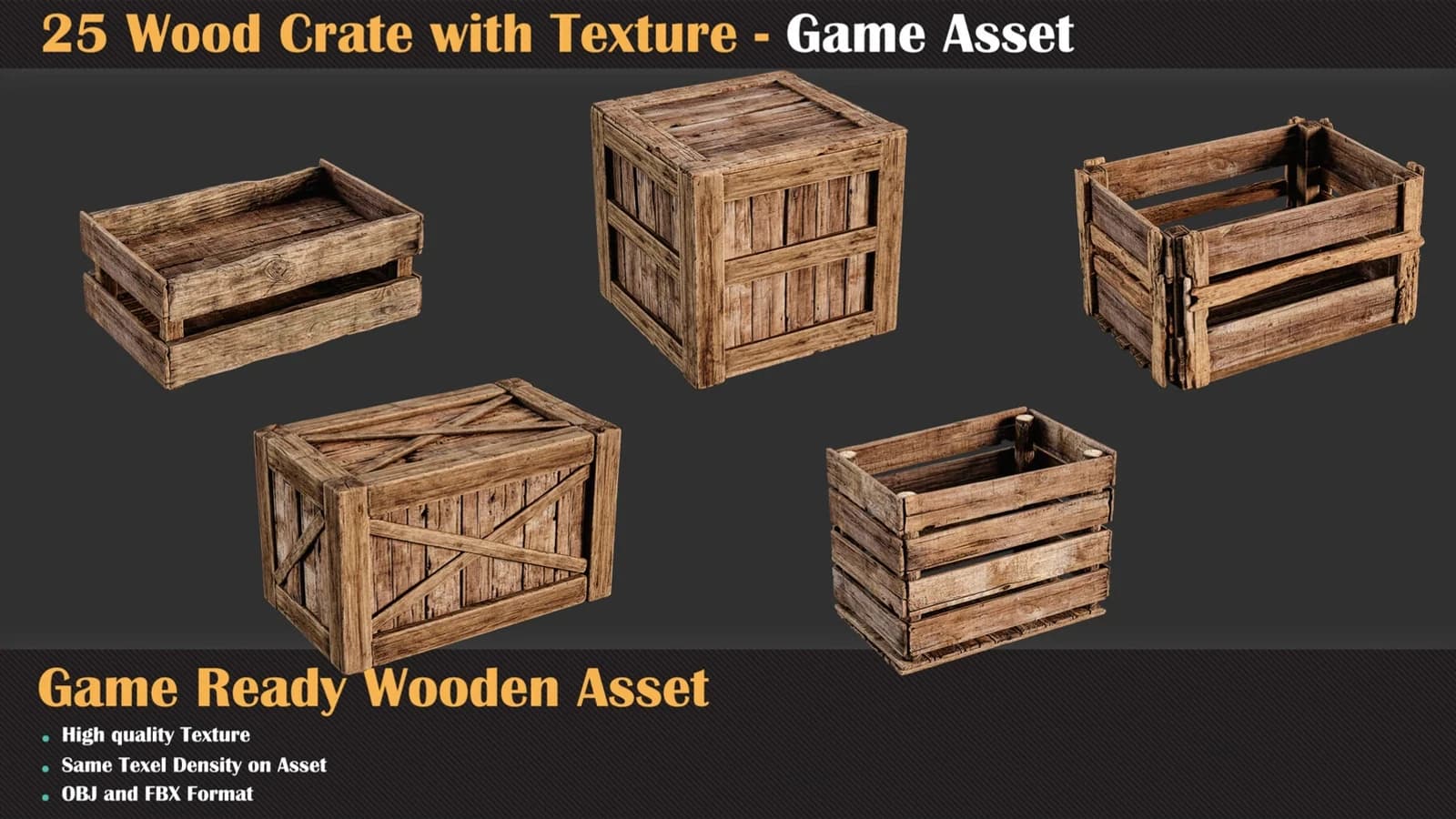 25 Wood Crate with Texture - Game Asset — preview 2